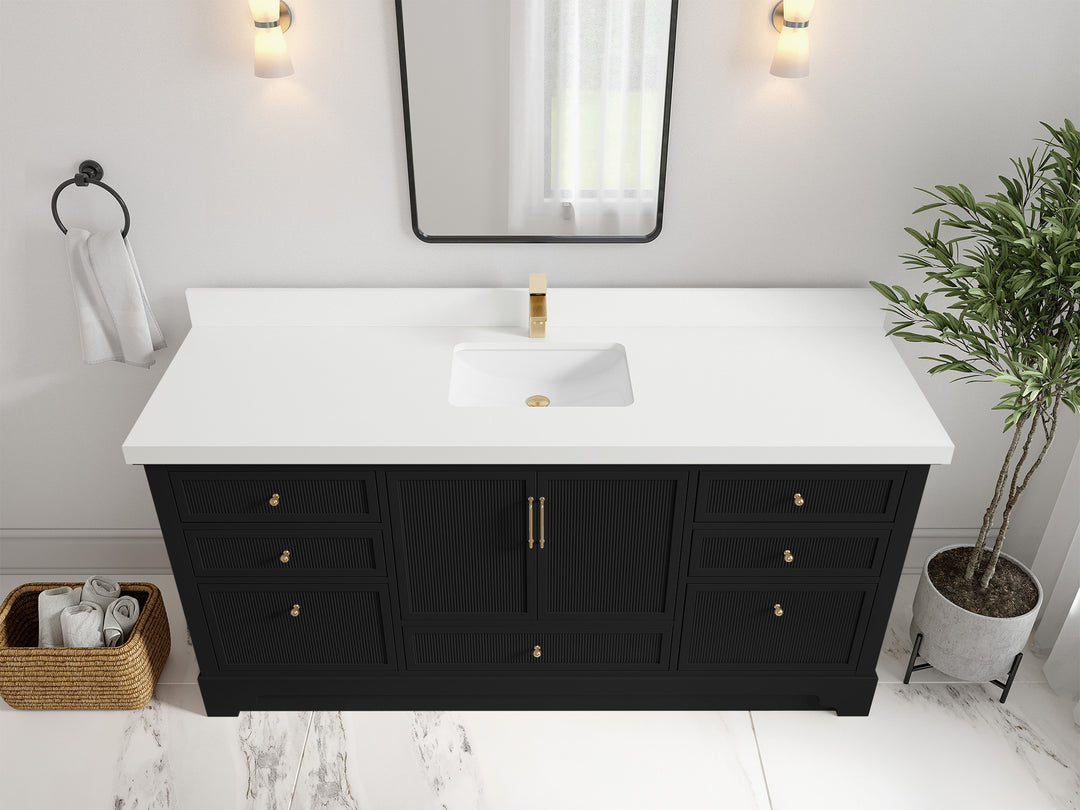Alys 72 in. W x 22 in. D Single Sink Bathroom Vanity in Black with 2 in White Quartz Countertop - Top View