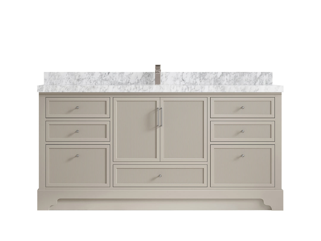 Alys 72 in. W x 22 in. D Single Sink Bathroom Vanity in Fine Grain with 2 in Carrara Marble Countertop 