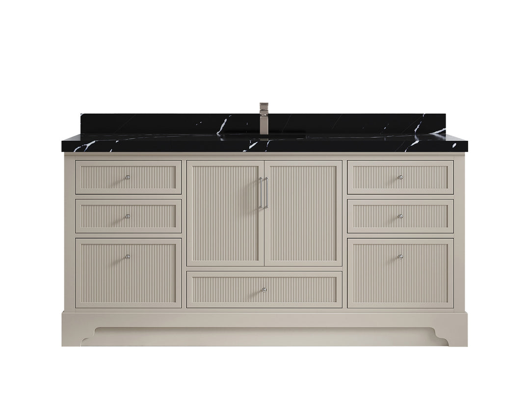 Alys 72 in. W x 22 in. D Single Sink Bathroom Vanity in Fine Grain with 2 in Calacatta Black Quartz Countertop 
