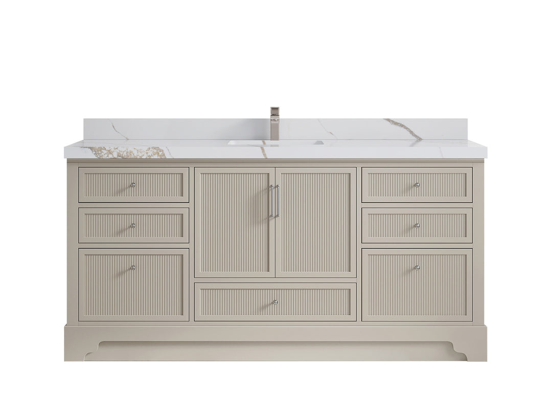 Alys 72 in. W x 22 in. D Single Sink Bathroom Vanity in Fine Grain with 2 in Calacatta Gold Quartz Countertop 