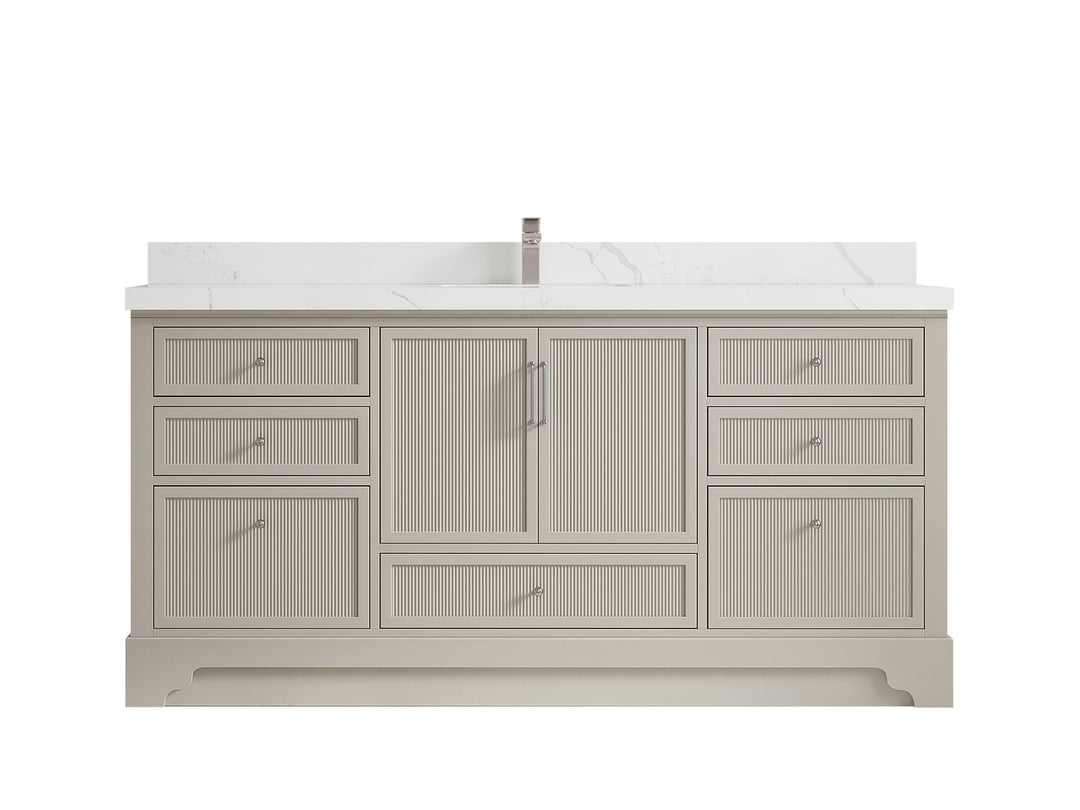 Alys 72 in. W x 22 in. D Single Sink Bathroom Vanity in Fine Grain with 2 in Calacatta Laza Quartz Countertop 