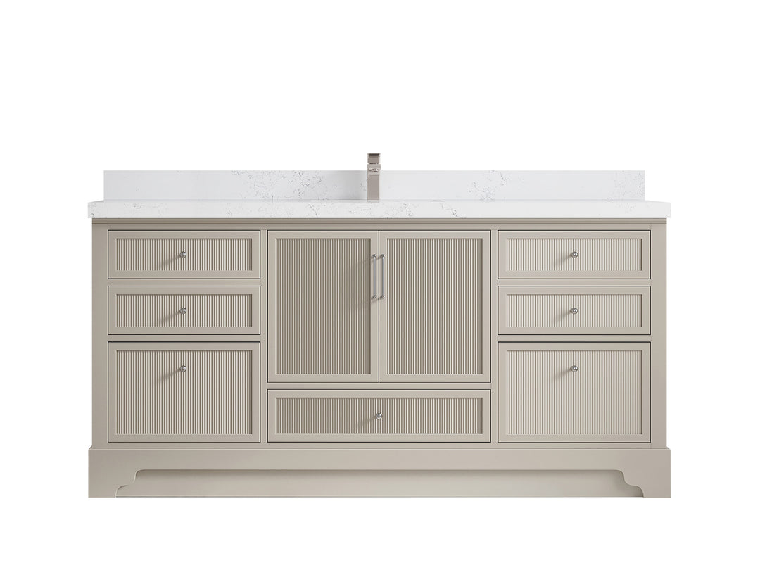 Alys 72 in. W x 22 in. D Single Sink Bathroom Vanity in Fine Grain with 2 in Empira White Quartz Countertop 