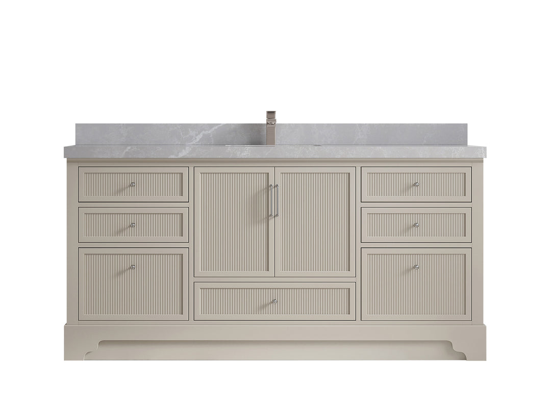 Alys 72 in. W x 22 in. D Single Sink Bathroom Vanity in Fine Grain with 2 in Pearl Light Gray Quartz Countertop 