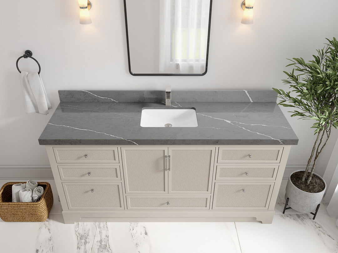 Alys 72 in. W x 22 in. D Single Sink Bathroom Vanity in Fine Grain with 2 in Piatra Gray Quartz Countertop - Top View