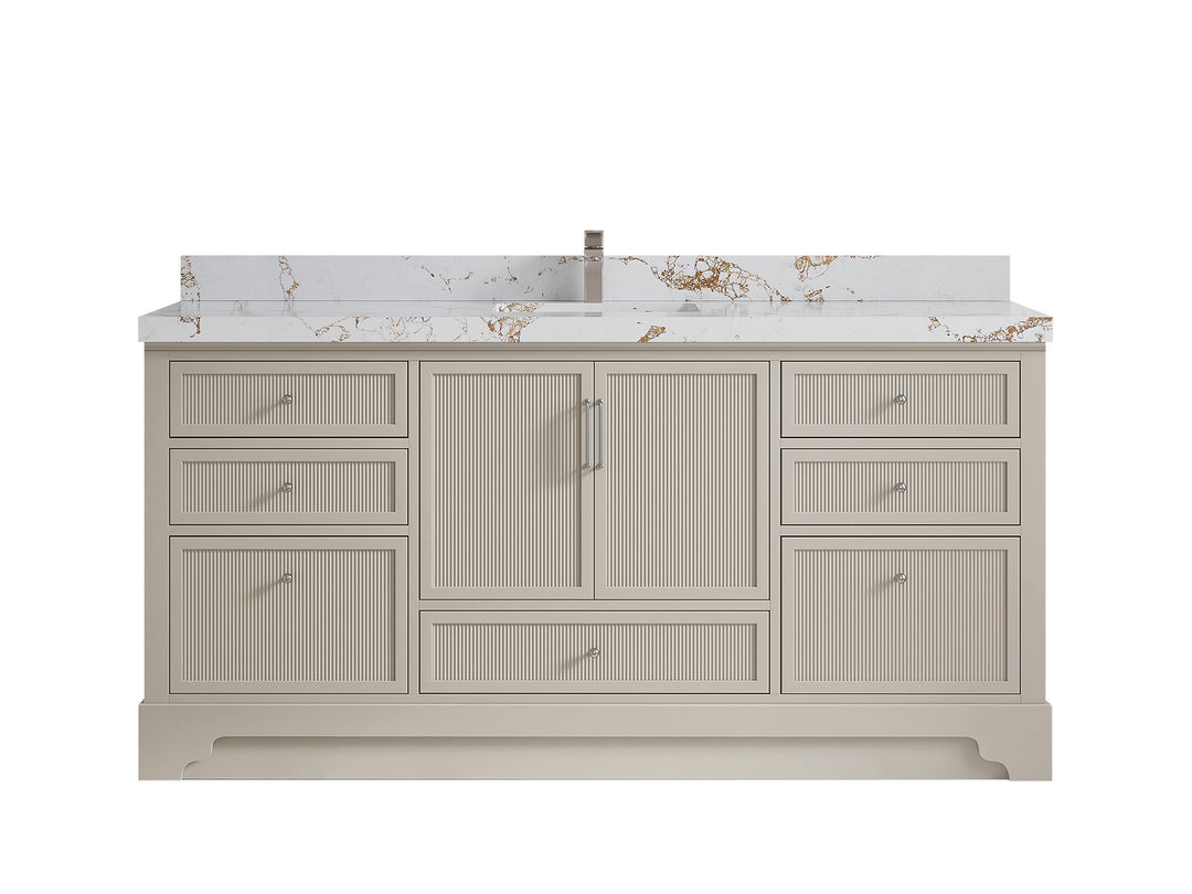 Alys 72 in. W x 22 in. D Single Sink Bathroom Vanity in Fine Grain with 2 in Viola Gold Quartz Countertop 