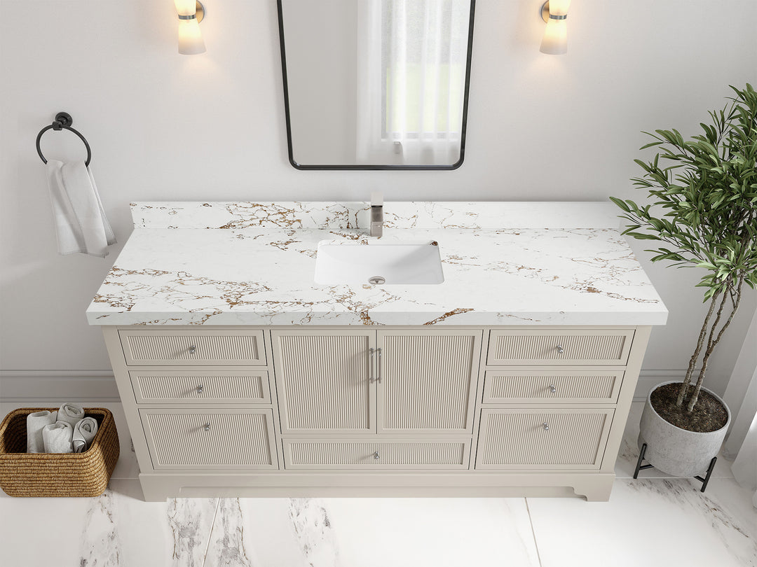 Alys 72 in. W x 22 in. D Single Sink Bathroom Vanity in Fine Grain with 2 in Viola Gold Quartz Countertop - Top View