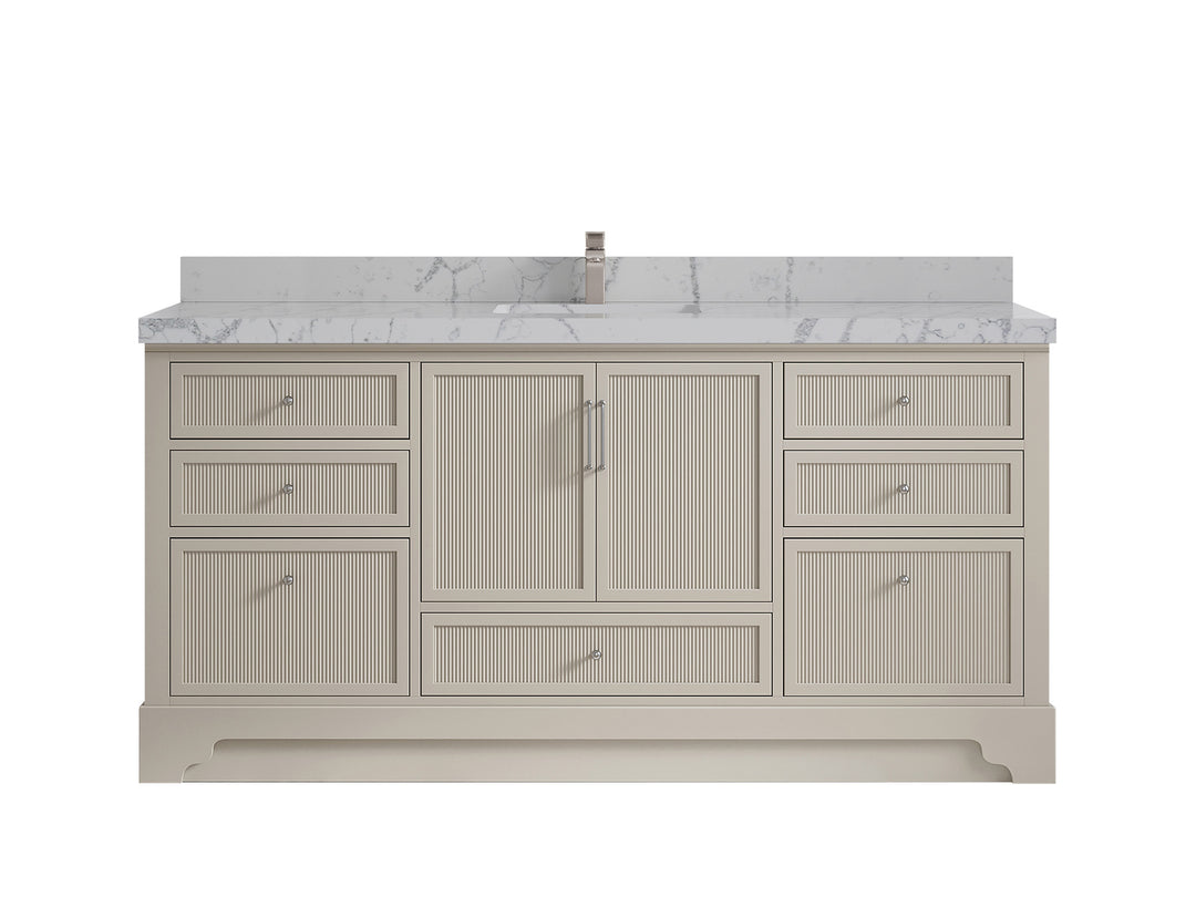 Alys 72 in. W x 22 in. D Single Sink Bathroom Vanity in Fine Grain with 2 in Venatino Quartz Countertop 