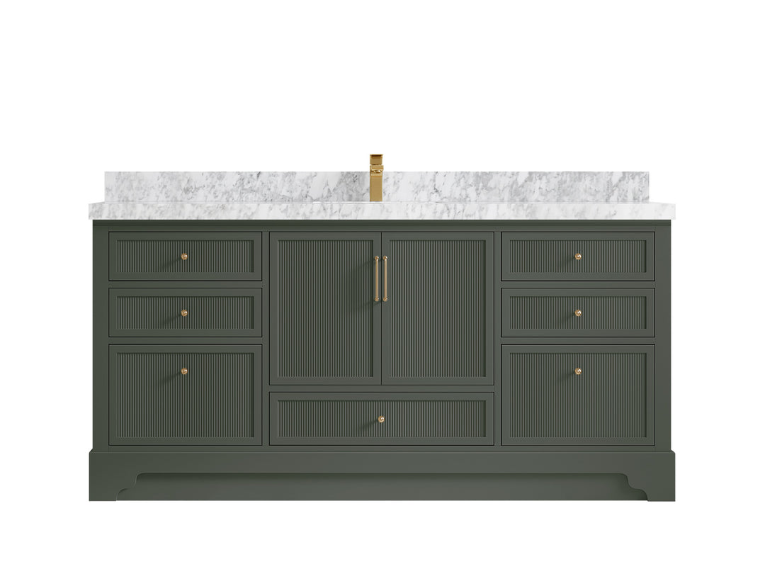 Alys 72 in. W x 22 in. D Single Sink Bathroom Vanity in Pewter Green with 2 in Carrara Marble Countertop 