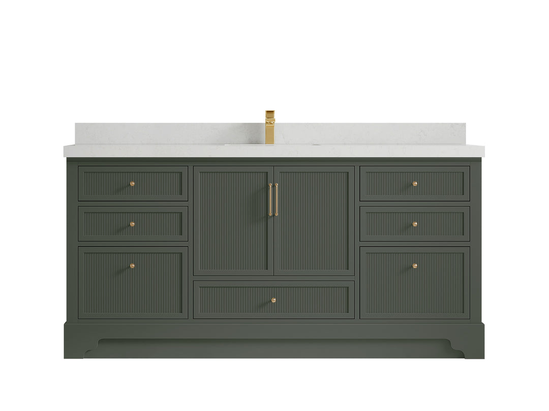 Alys 72 in. W x 22 in. D Single Sink Bathroom Vanity in Pewter Green with 2 in Carrara Quartz Countertop 