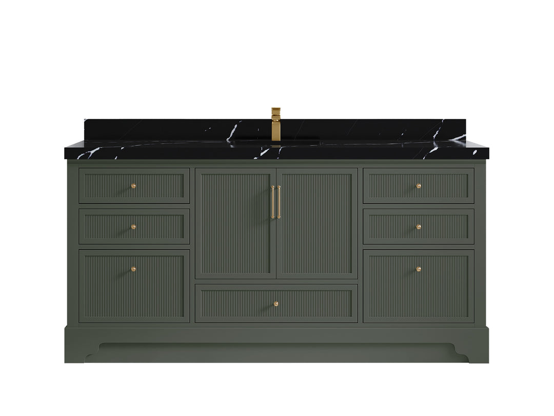 Alys 72 in. W x 22 in. D Single Sink Bathroom Vanity in Pewter Green with 2 in Calacatta Black Quartz Countertop 