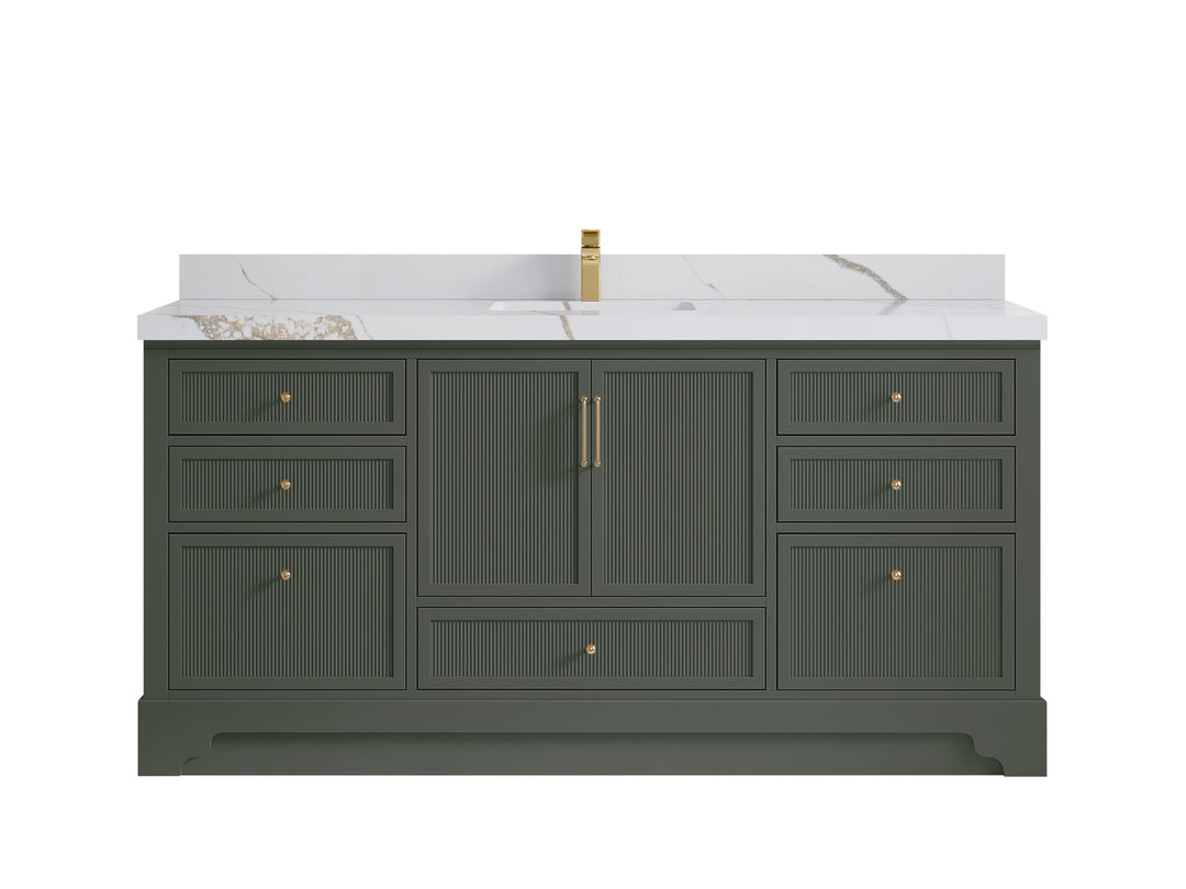 Alys 72 in. W x 22 in. D Single Sink Bathroom Vanity in Pewter Green with 2 in Calacatta Gold Quartz Countertop 