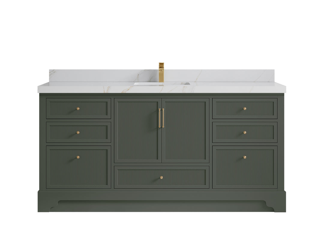 Alys 72 in. W x 22 in. D Single Sink Bathroom Vanity in Pewter Green with 2 in Calacatta Sienna Quartz Countertop 