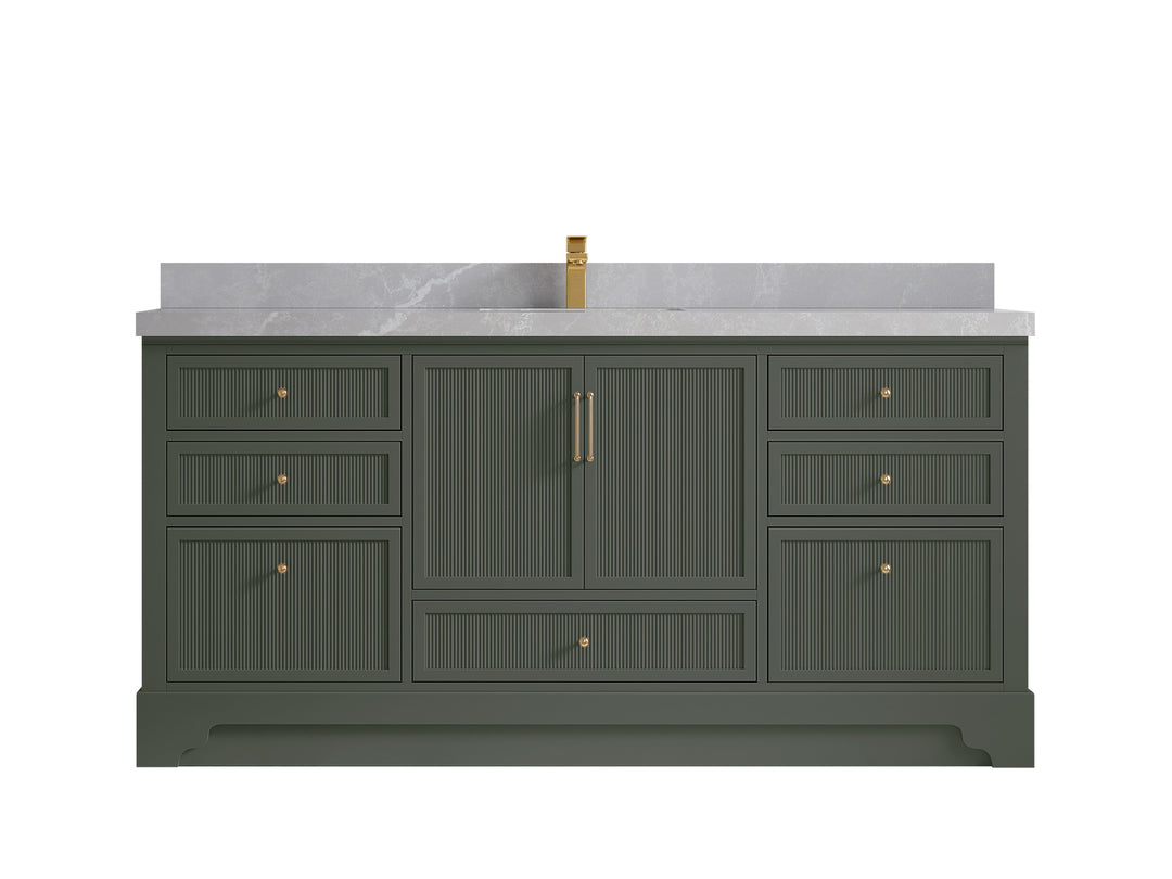 Alys 72 in. W x 22 in. D Single Sink Bathroom Vanity in Pewter Green with 2 in Pearl Light Gray Quartz Countertop 
