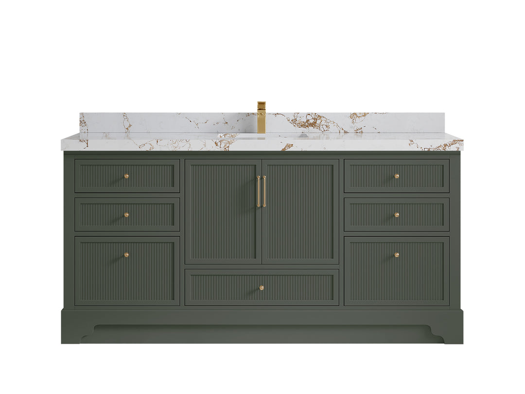 Alys 72 in. W x 22 in. D Single Sink Bathroom Vanity in Pewter Green with 2 in Viola Gold Quartz Countertop 