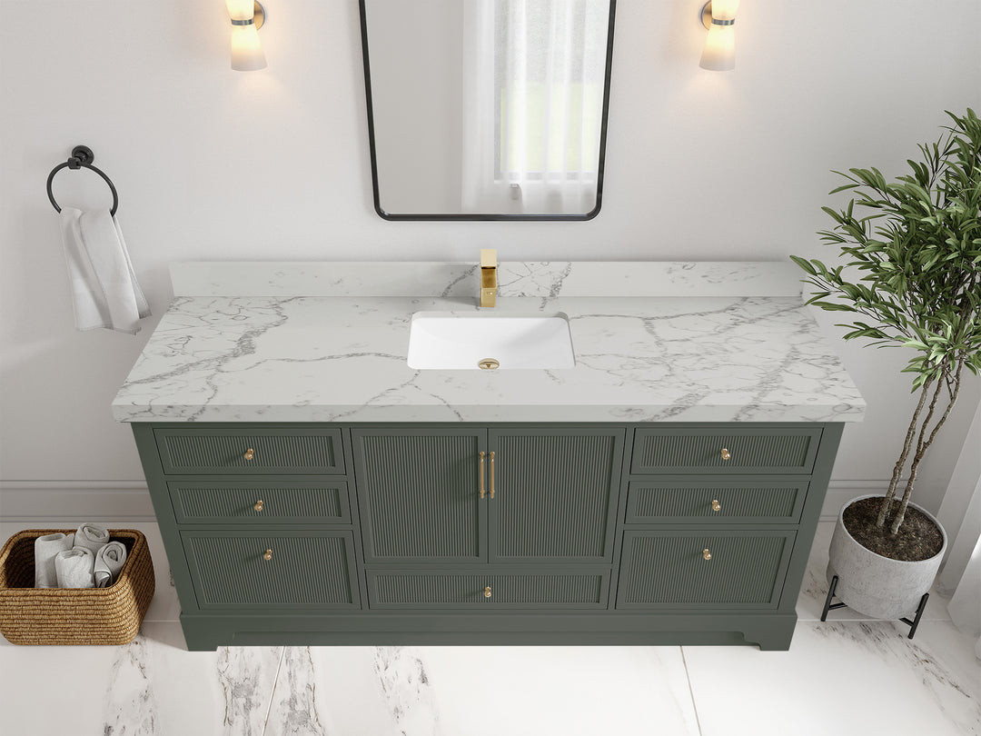 Alys 72 in. W x 22 in. D Single Sink Bathroom Vanity in Pewter Green with 2 in Venatino Quartz Countertop - Top View