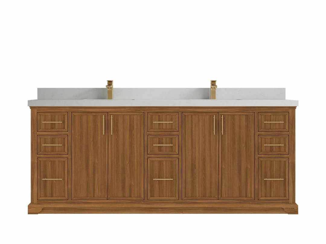 Alys Teak Wood 84 in. W x 22 in. D Double Sink Bathroom Vanity