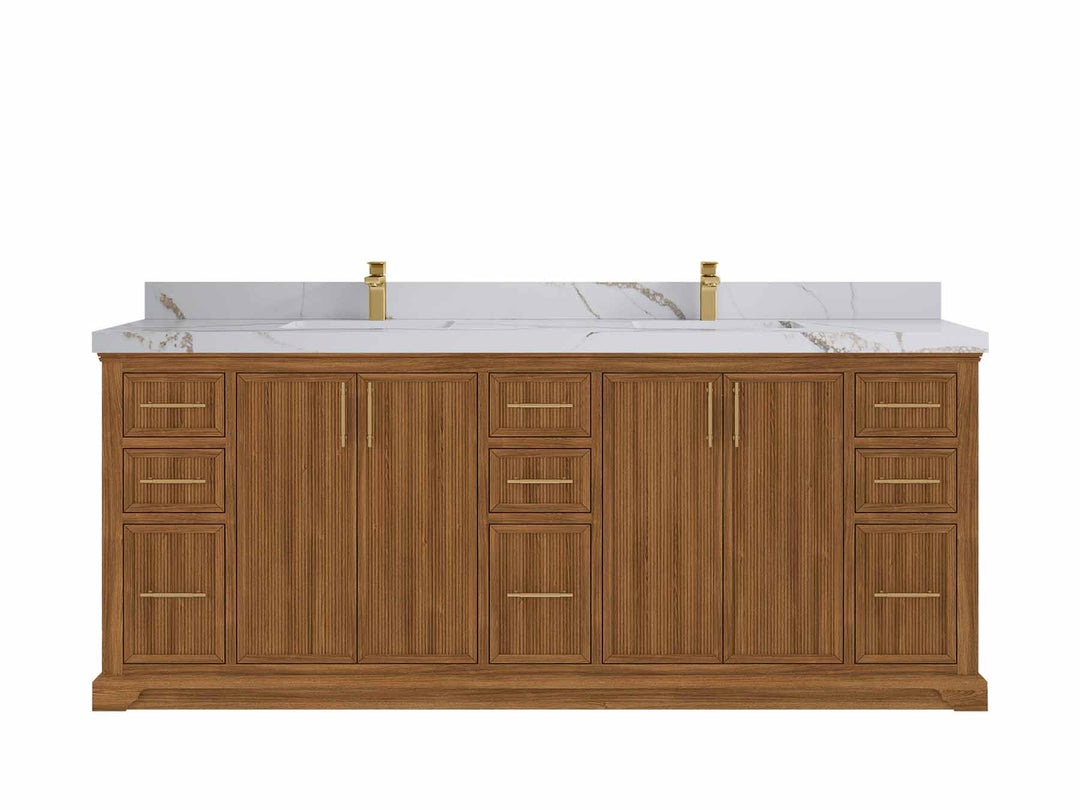 Alys Teak Wood 84 in. W x 22 in. D Double Sink Bathroom Vanity