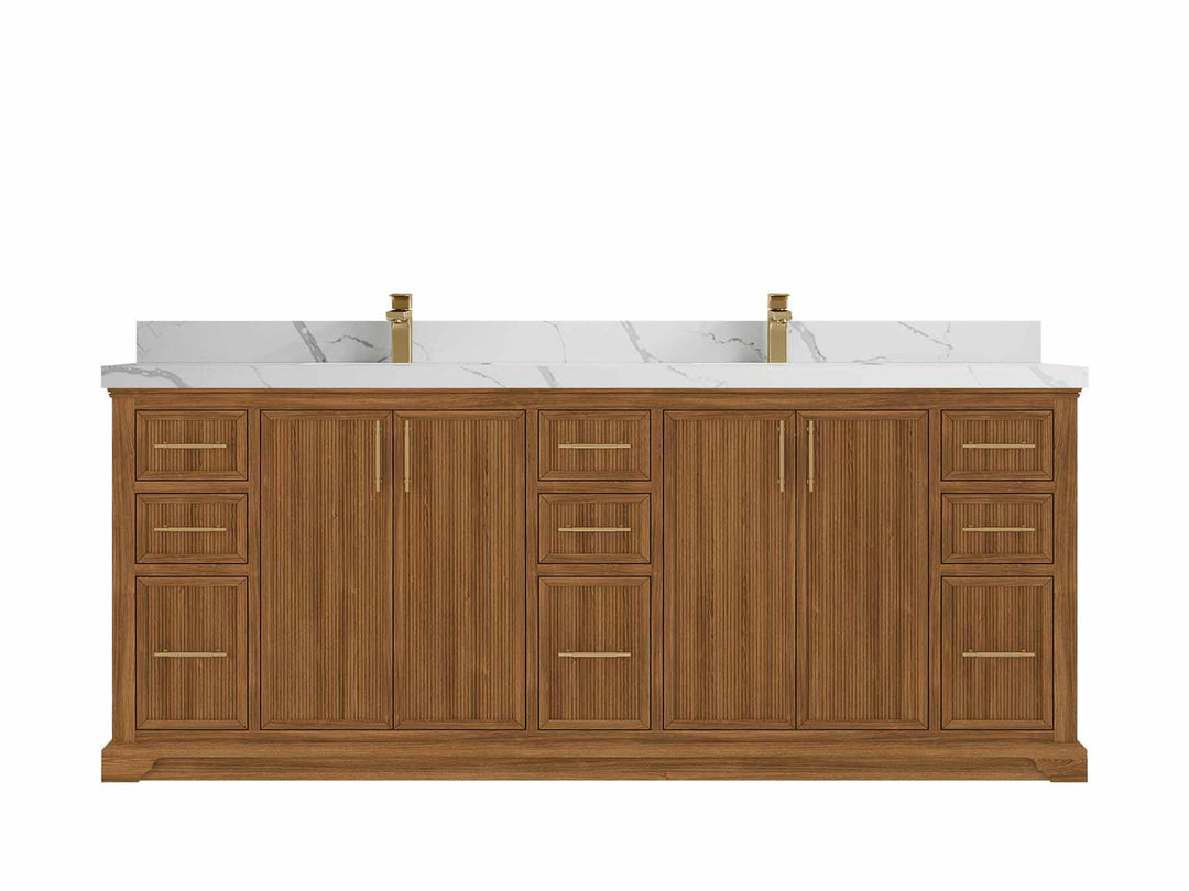 Alys Teak Wood 84 in. W x 22 in. D Double Sink Bathroom Vanity