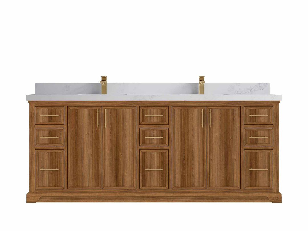 Alys Teak Wood 84 in. W x 22 in. D Double Sink Bathroom Vanity