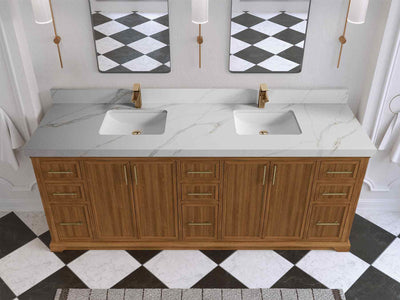 Alys Teak Wood 84 in. W x 22 in. D Double Sink Bathroom Vanity