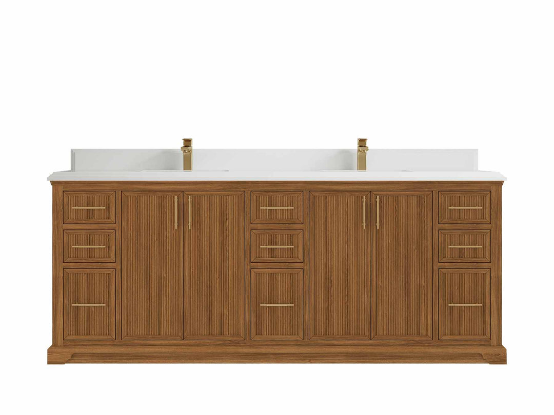 Alys Teak Wood 84 in. W x 22 in. D Double Sink Bathroom Vanity