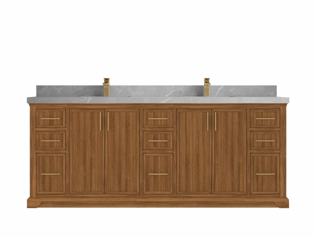 Alys Teak Wood 84 in. W x 22 in. D Double Sink Bathroom Vanity