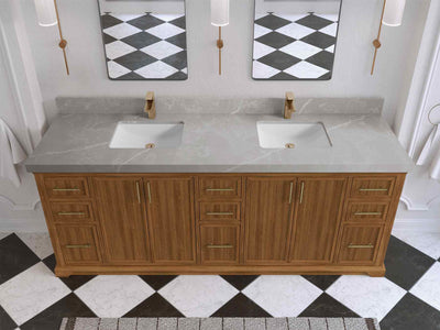 Alys Teak Wood 84 in. W x 22 in. D Double Sink Bathroom Vanity