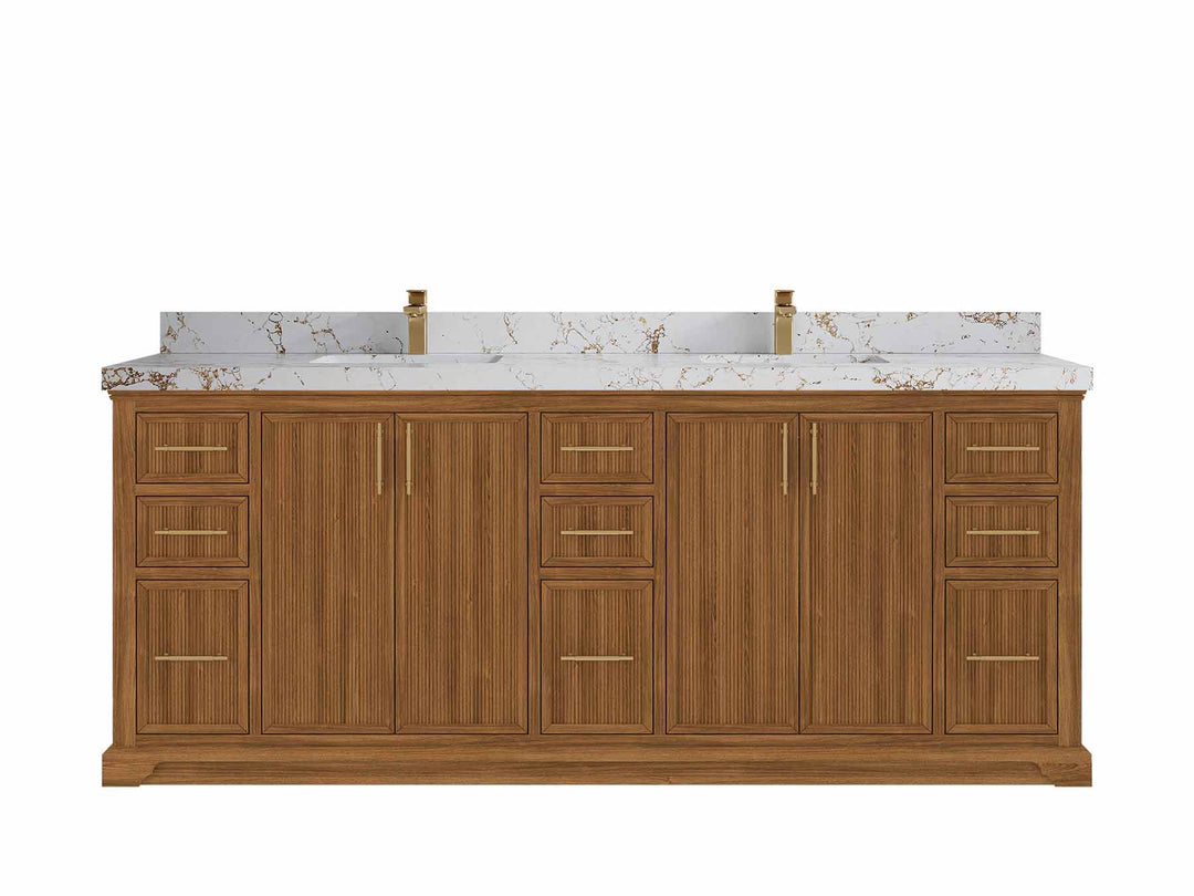 Alys Teak Wood 84 in. W x 22 in. D Double Sink Bathroom Vanity