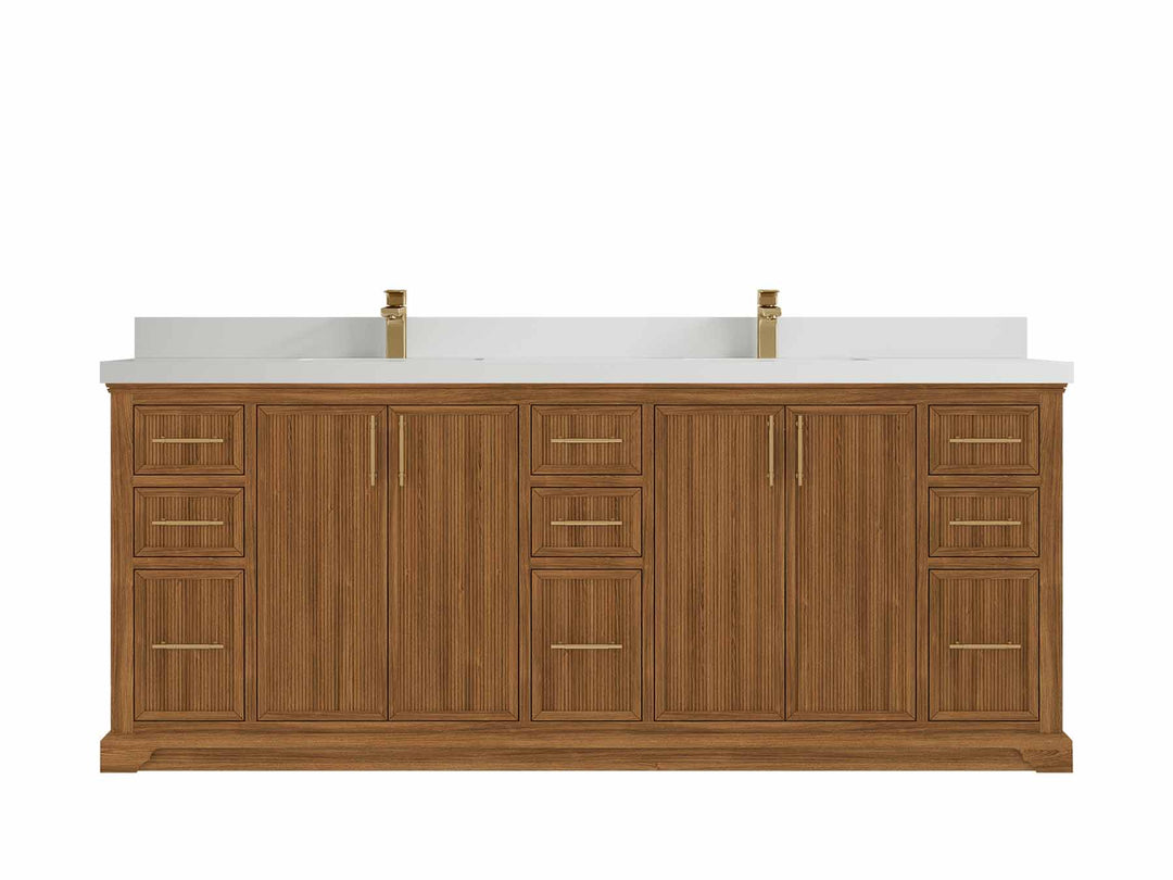 Alys Teak Wood 84 in. W x 22 in. D Double Sink Bathroom Vanity