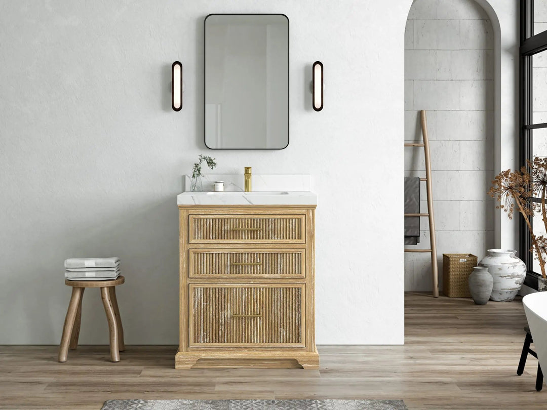 Alys Teak Wood 30 in. W x 22 in. D Single Sink Bathroom Vanity