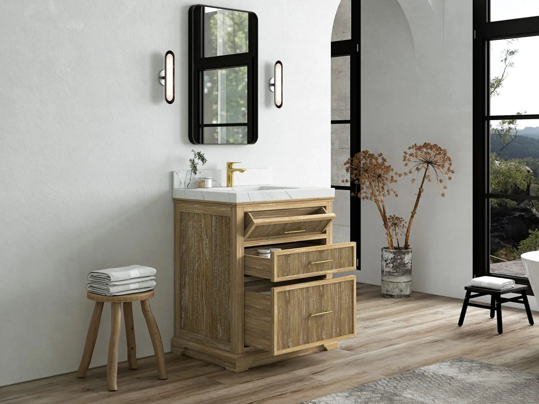 Alys Teak Wood 30 in. W x 22 in. D Single Sink Bathroom Vanity