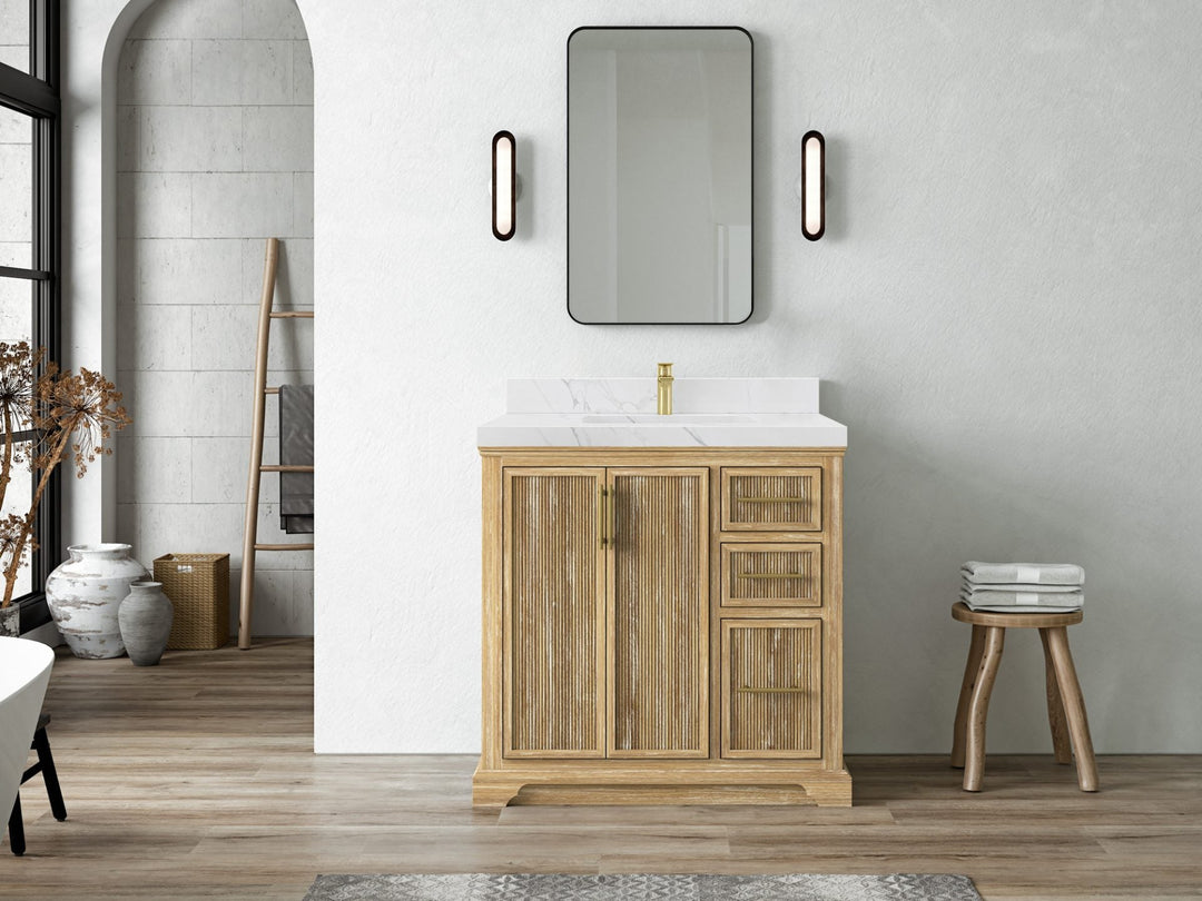 Alys Teak Wood 36 in. W x 22 in. D Center Sink Bathroom Vanity