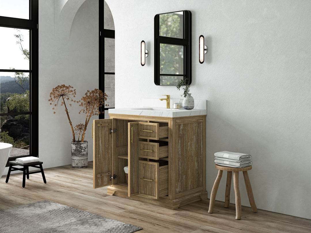 Alys Teak Wood 36 in. W x 22 in. D Center Sink Bathroom Vanity