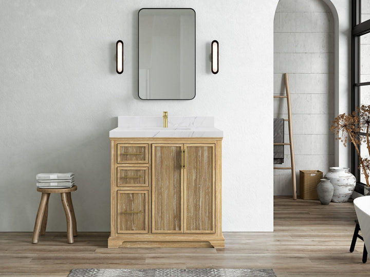 Alys Teak Wood 36 in. W x 22 in. D Center Sink Bathroom Vanity - photo 4