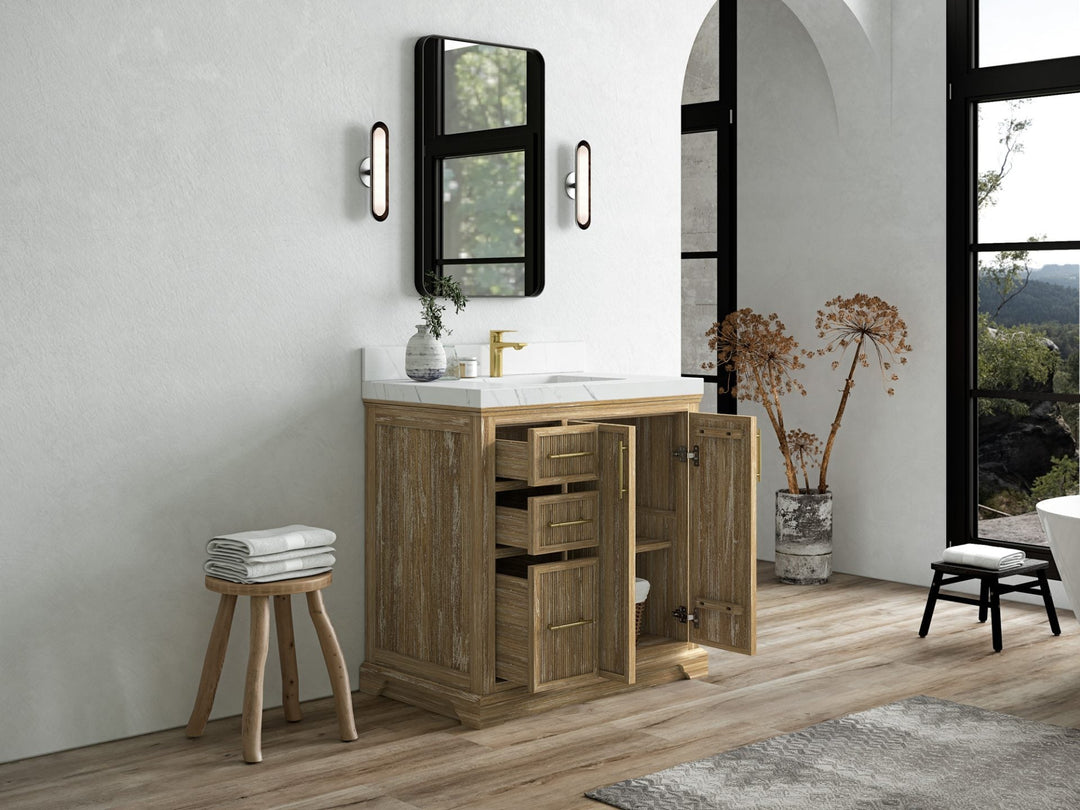 Alys Teak Wood 36 in. W x 22 in. D Center Sink Bathroom Vanity