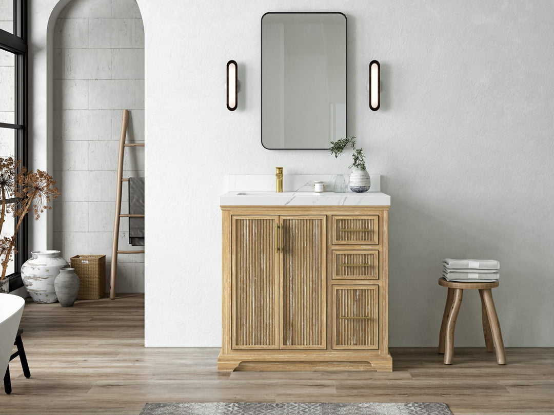 Alys Teak Wood 36 in. W x 22 in. D Left Offset Sink Bathroom Vanity
