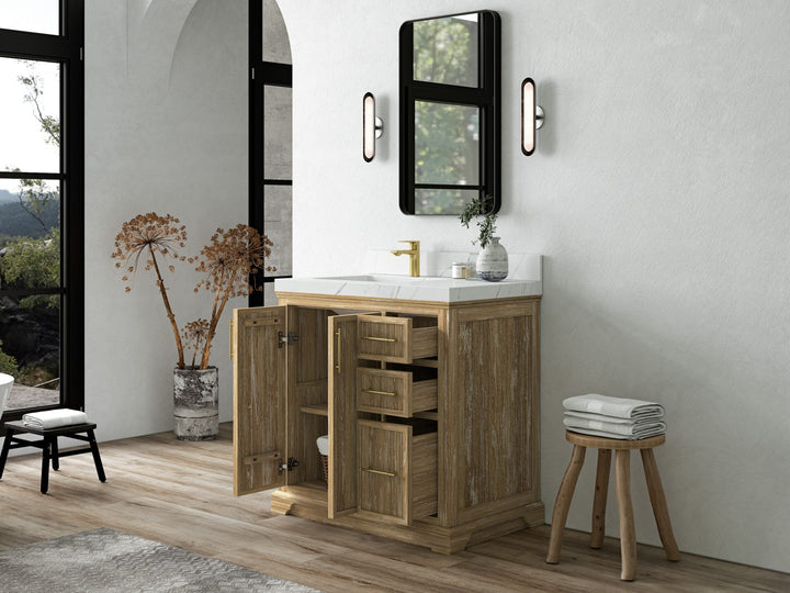 Alys Teak Wood 36 in. W x 22 in. D Left Offset Sink Bathroom Vanity - photo 3