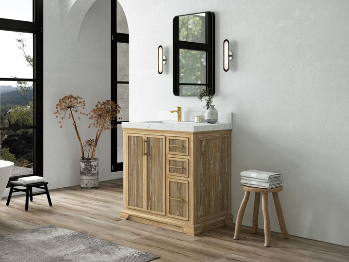 Alys Teak Wood 36 in. W x 22 in. D Left Offset Sink Bathroom Vanity - photo 2