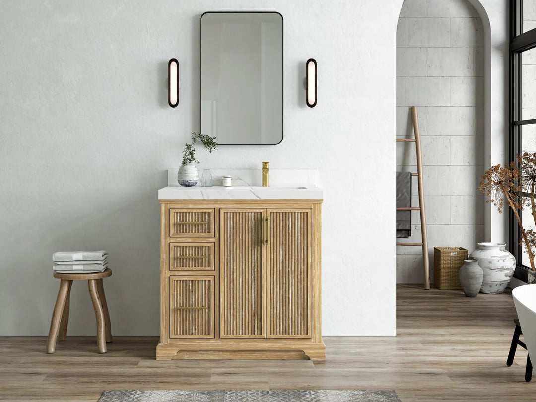 Alys Teak Wood 36 in. W x 22 in. D Right Offset Sink Bathroom Vanity