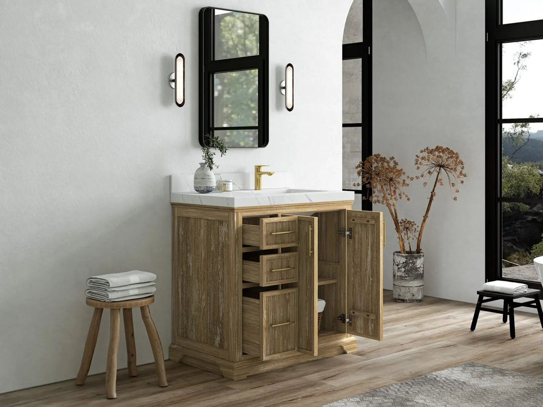 Alys Teak Wood 36 in. W x 22 in. D Right Offset Sink Bathroom Vanity