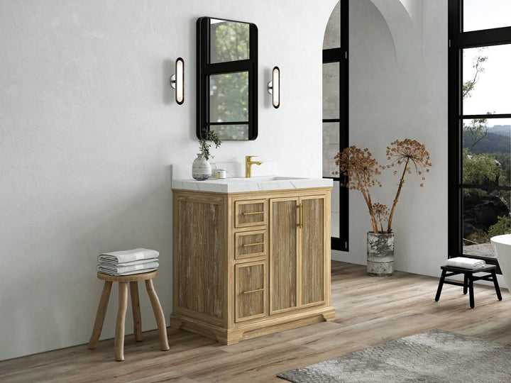 Alys Teak Wood 36 in. W x 22 in. D Right Offset Sink Bathroom Vanity - photo 2