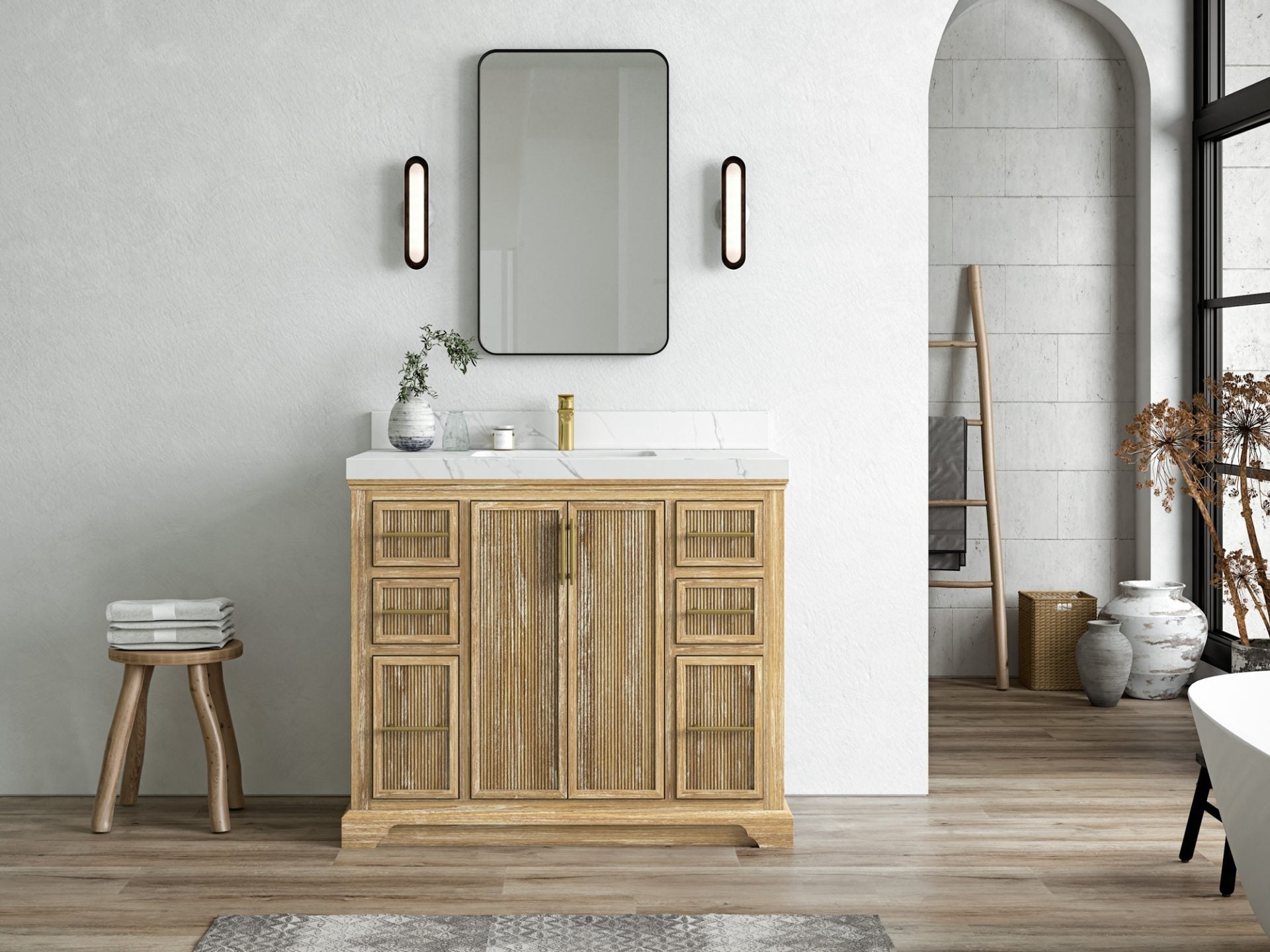 Alys Teak Wood 42 in. W x 22 in. D Single Sink Bathroom Vanity