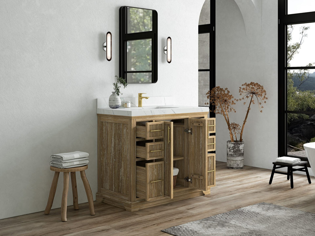 Alys Teak Wood 42 in. W x 22 in. D Single Sink Bathroom Vanity