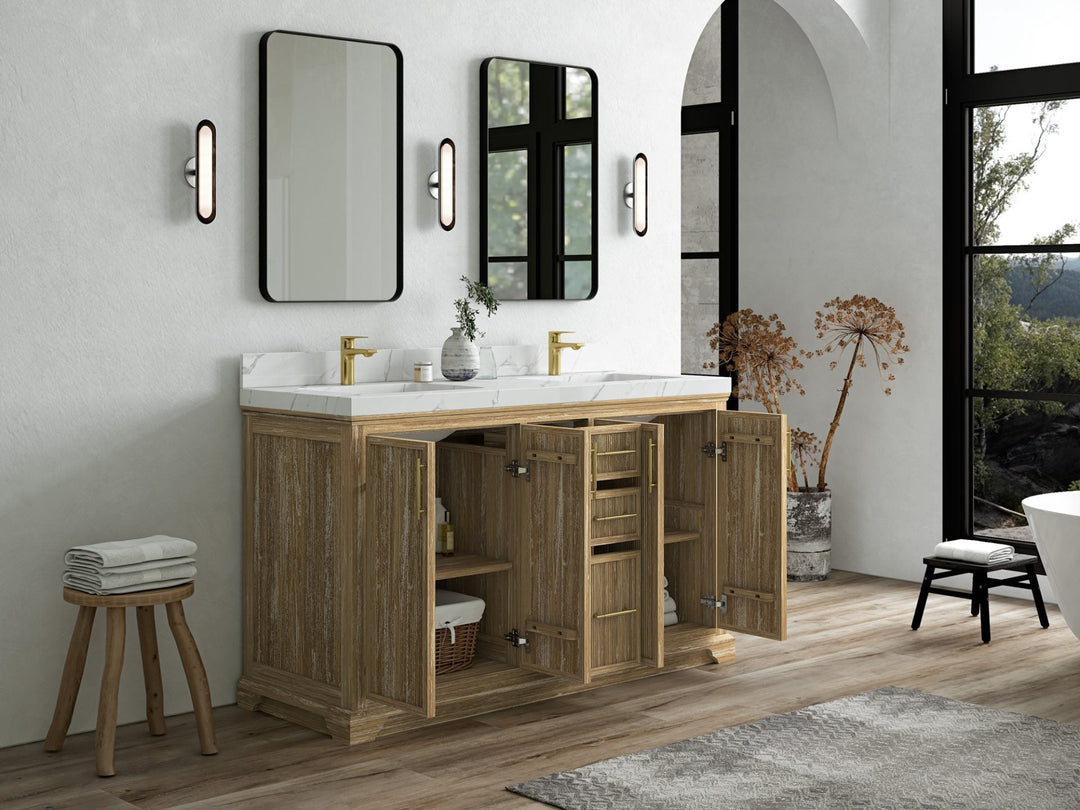Alys Teak Wood 60 in. W x 22 in. D Double Sink Bathroom Vanity
