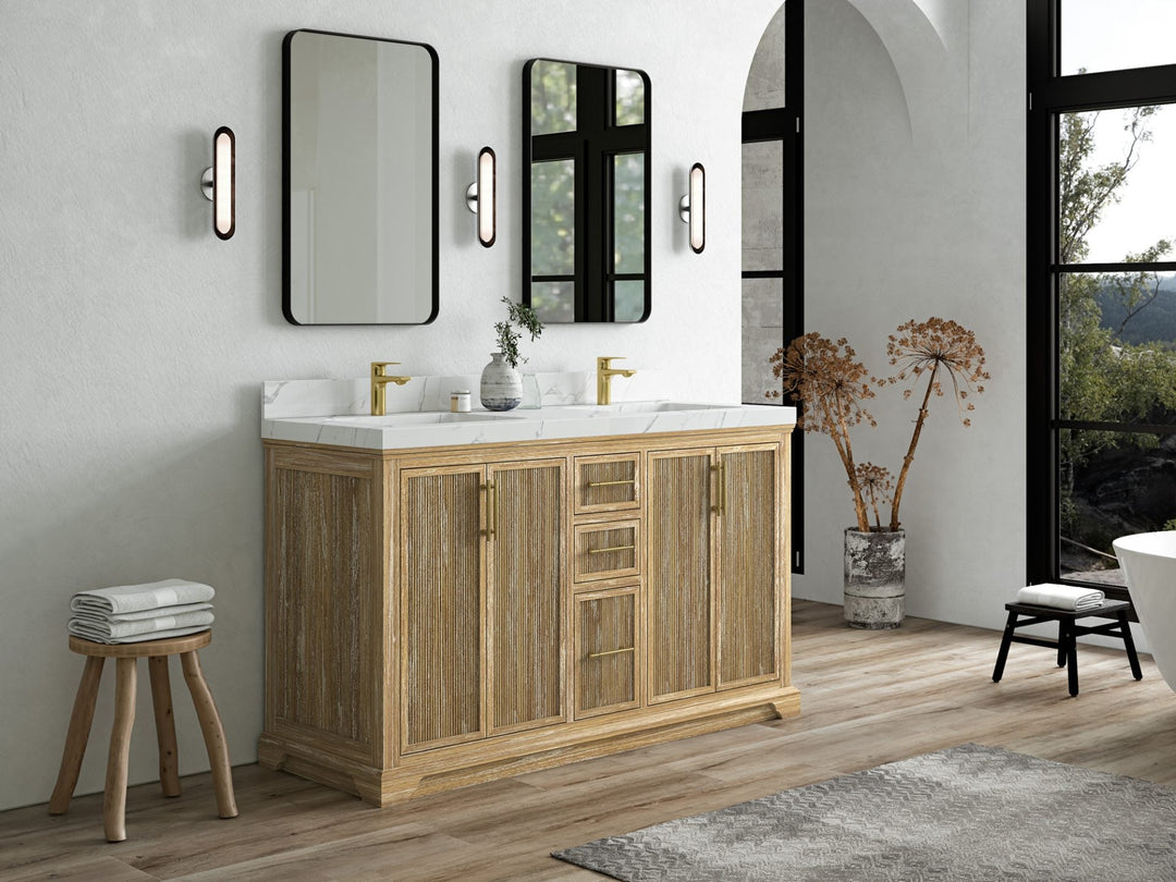 Alys Teak Wood 60 in. W x 22 in. D Double Sink Bathroom Vanity