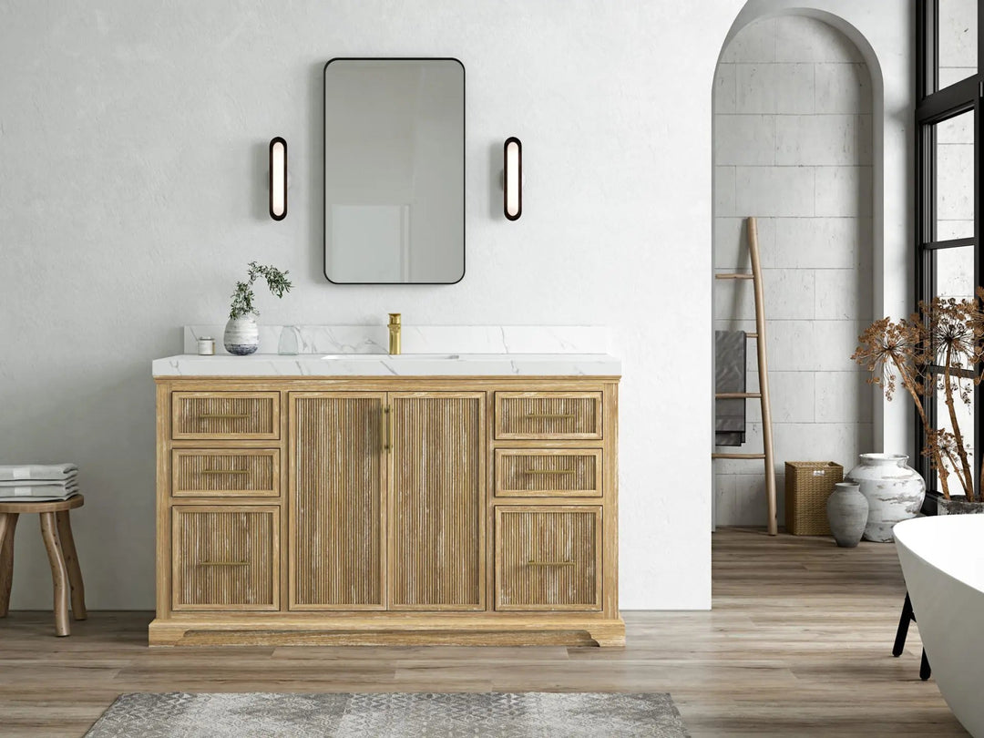 Alys Teak Wood 60 in. W x 22 in. D Single Sink Bathroom Vanity