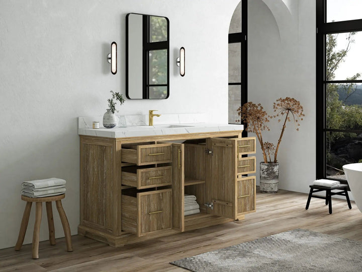 Alys Teak Wood 60 in. W x 22 in. D Single Sink Bathroom Vanity - photo 3