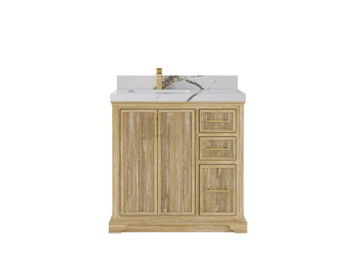 Alys Teak Wood 36 in. W x 22 in. D Left Offset Sink Bathroom Vanity - photo 8
