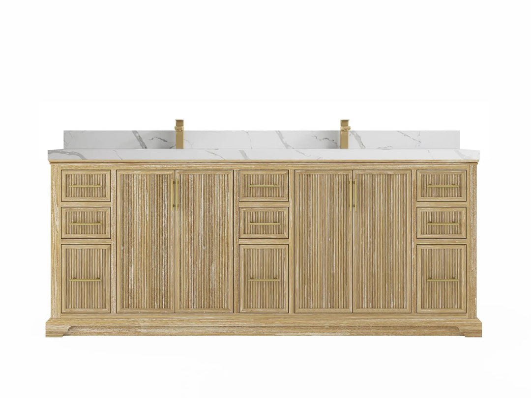 Alys Teak Wood 84 in. W x 22 in. D Double Sink Bathroom Vanity
