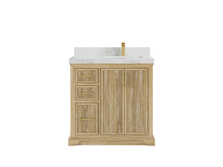 Alys Teak Wood 36 in. W x 22 in. D Right Offset Sink Bathroom Vanity - photo 9
